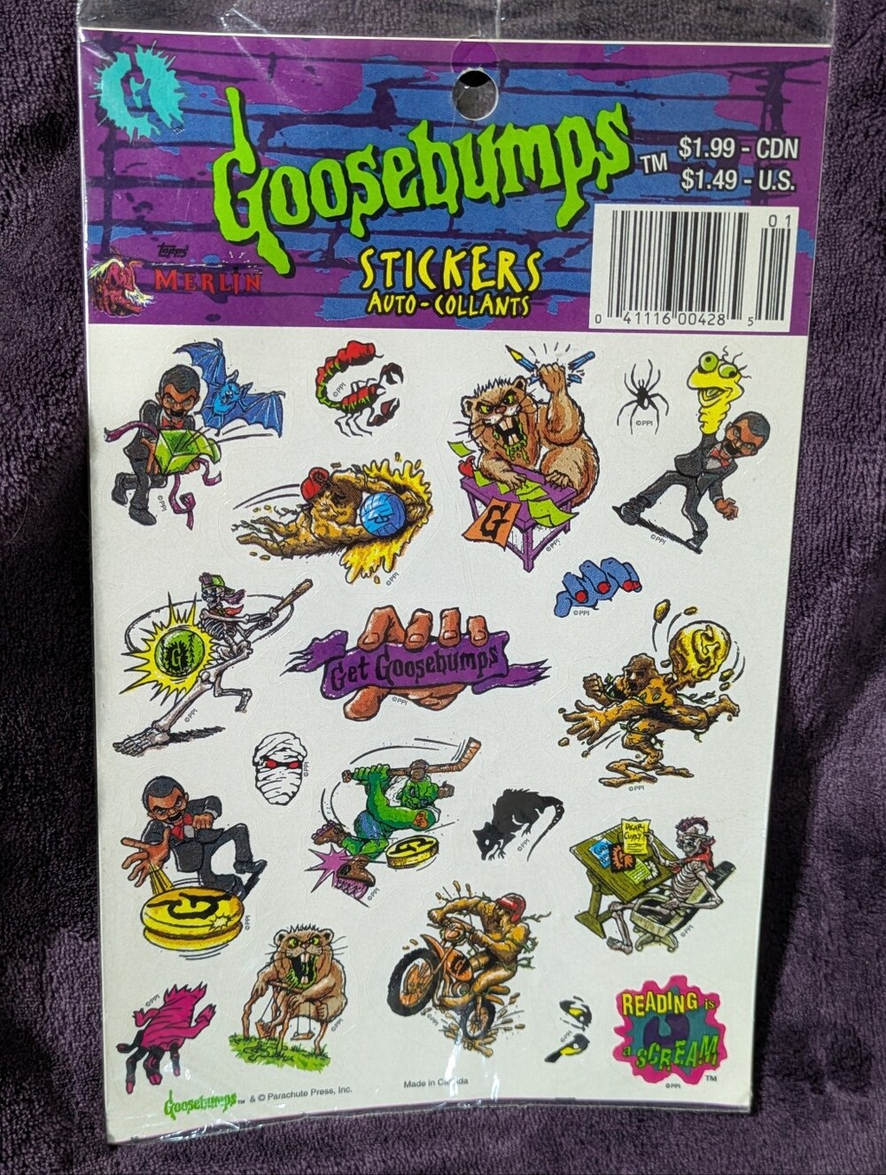 Seated Vintage 1990s GOOSEBUMPS Sticker Sheet 🔥Merlin Collections👉 Pristine